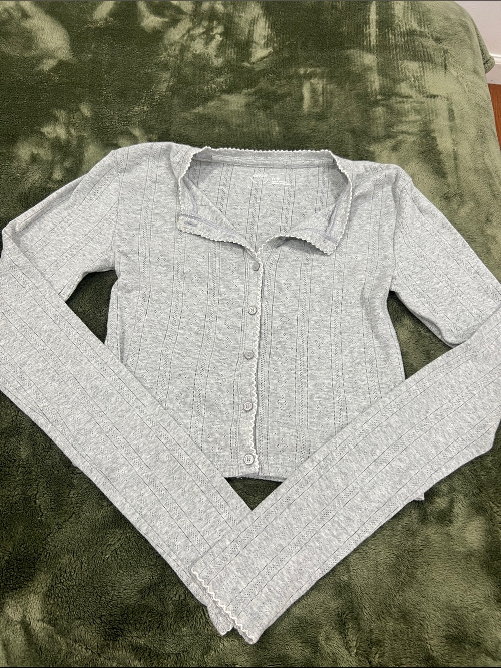 Light Gray Ribbed Button-Front Women's Cardigan